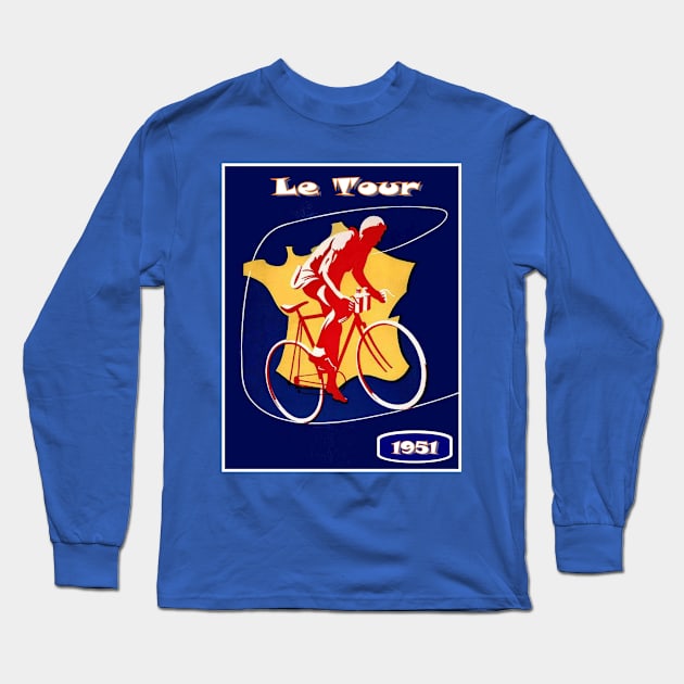 Le Tour  Vintage 1951 Bicycle Racing Print Long Sleeve T-Shirt by posterbobs